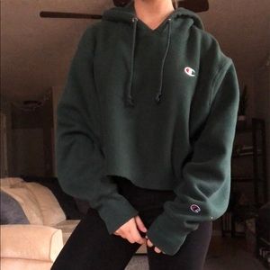 Forest Green Reverse Weave Crop Hoodie